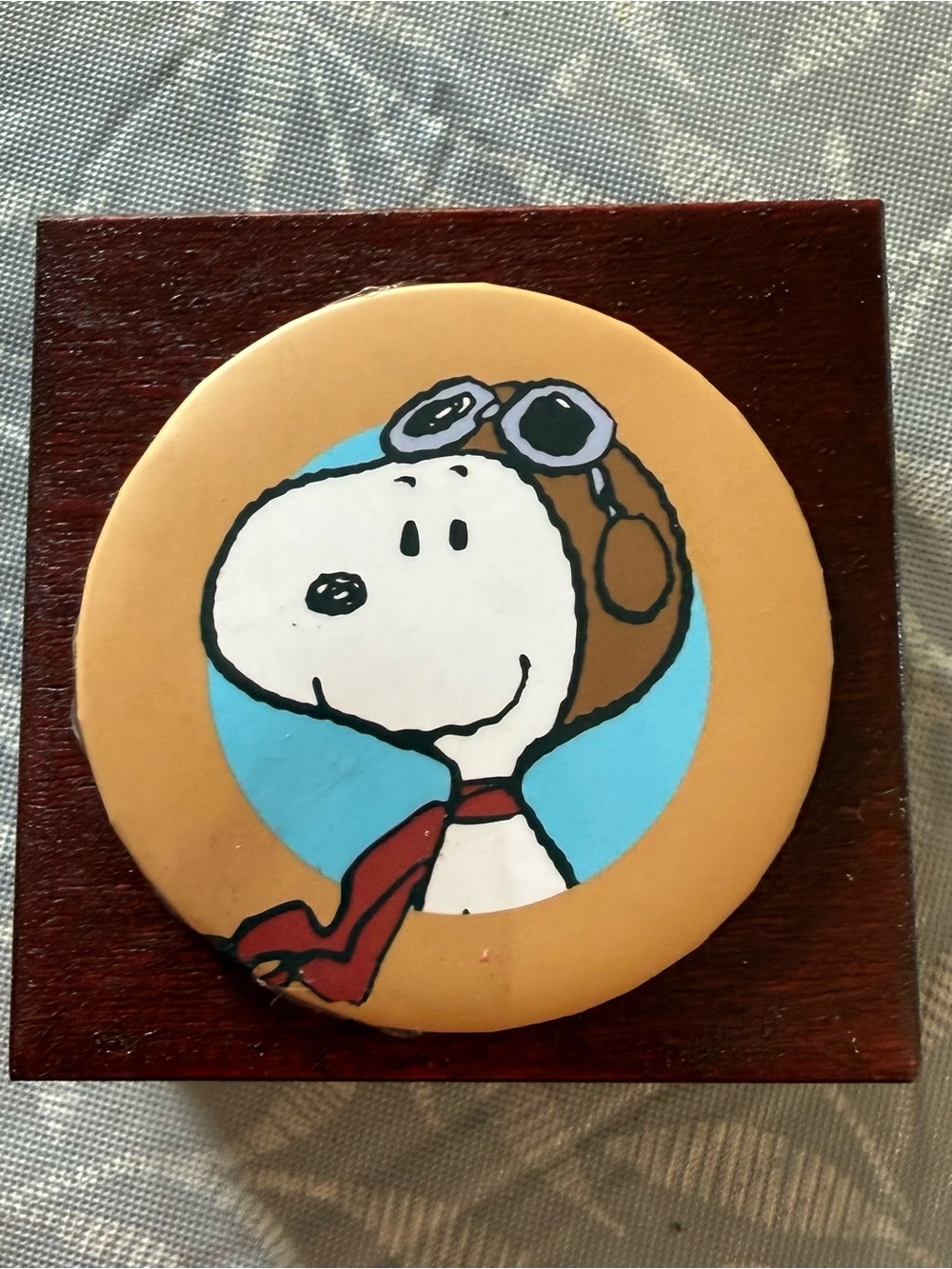 Snoopy Aviator Ceramic Trinket Box - Tan, Blue, White, Red